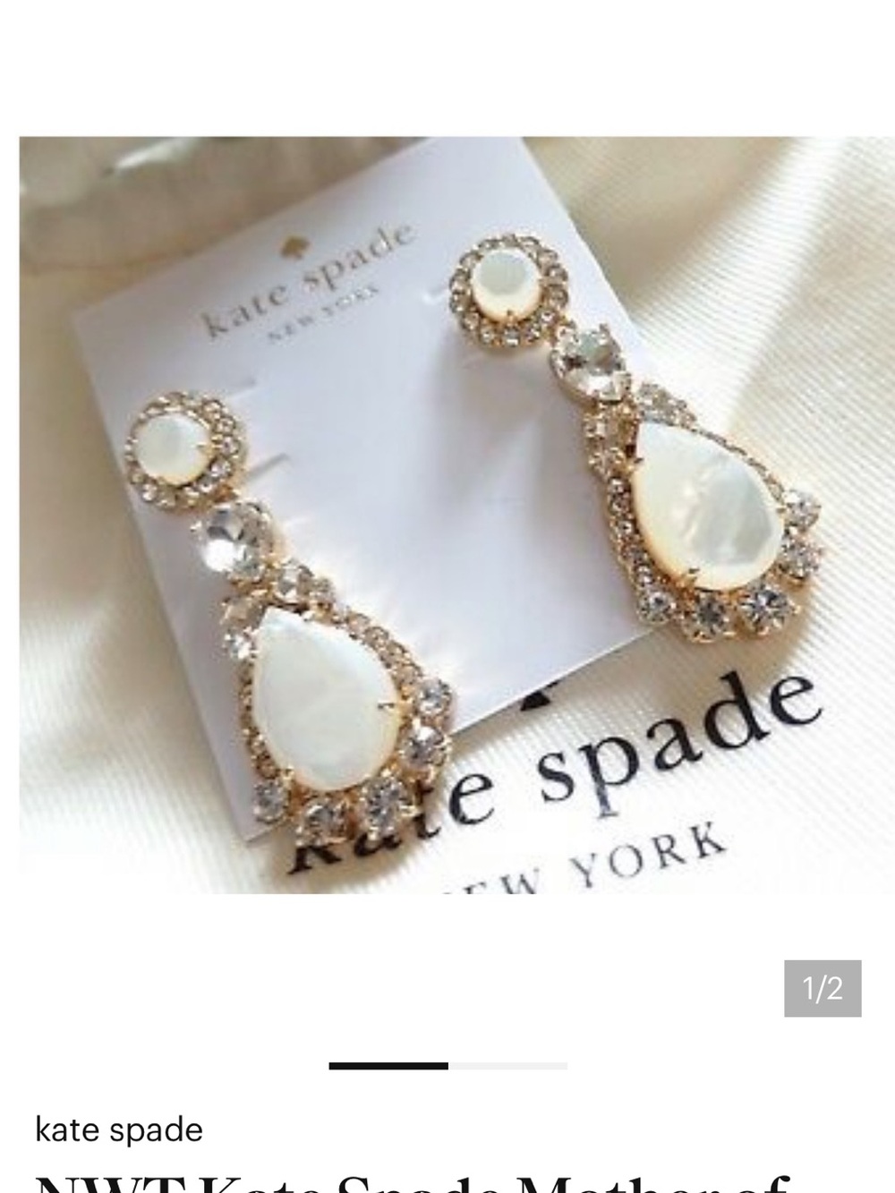 kate spade Gold-Tone White Teardrop Crystal Halo Drop Earrings